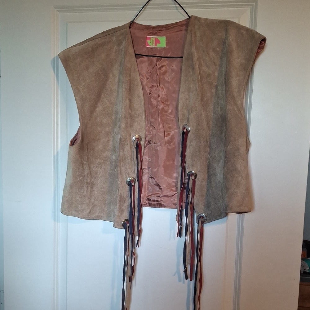 Women's Tan Suede Vest with Fringe